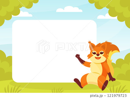Funny Squirrel Animal Character with Bushy Tail Banner Vector Template Funny Squirrel Animal Character with Bushy Tail Banner Vector Template 121979723