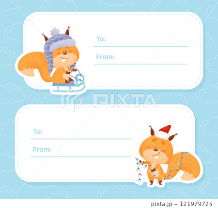 Funny Squirrel Animal Character with Bushy Tail Tag Vector Template 121979725