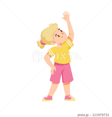 Girl Character Stretching Body Do Sport and Physical Activity Vector Illustration 121979732