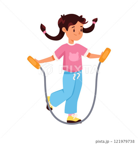 Girl Character Skipping Rope Do Sport and Physical Activity Vector Illustration 121979738