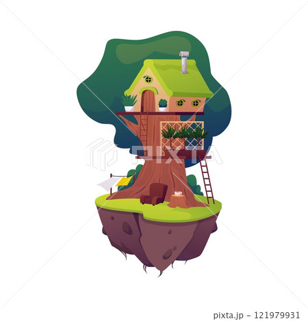 Cute tree house for a fairy, gnome or elf. Cute tree house for a fairy, gnome or elf. 121979931