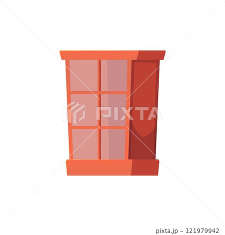 ector illustration of an elegant wooden cabinet with glass storage doors on a white background 121979942
