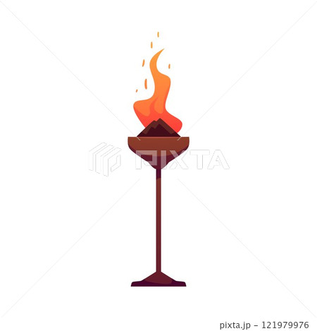 The vector illustration of an iron torch with a burning flame in a medieval style 121979976