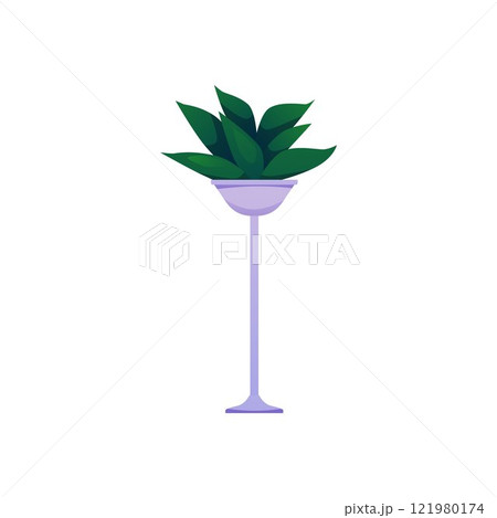 Green plant in white pot on high stand vector flat icon, cartoon potted flower in flowerpot container, floral home decor 121980174