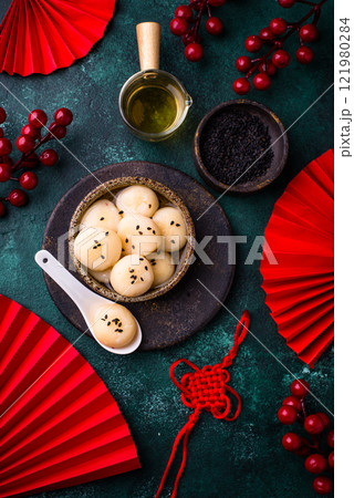 Tang yuan rice dumpling balls for Chinese lunar New year celebration Tang yuan rice dumpling balls for Chinese lunar New year celebration 121980284