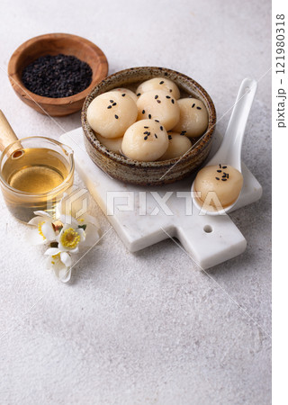 Tang yuan rice dumpling balls for Chinese lunar New year celebration 121980318