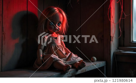 Creepy Doll with big eyes 121980614