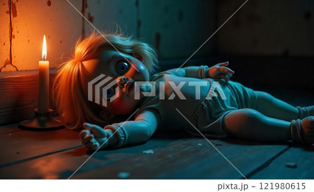 Creepy Doll with big eyes 121980615