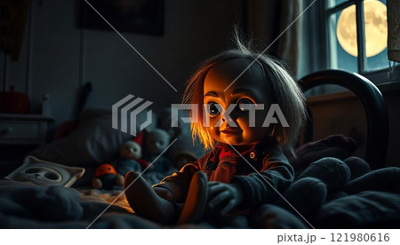 Creepy Doll with big eyes 121980616