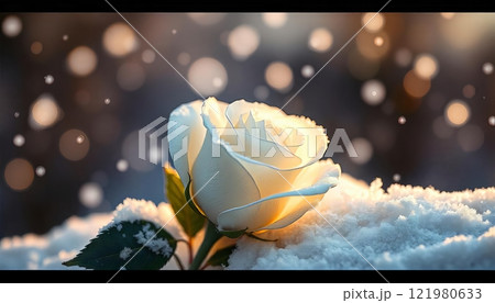 rose flower with snowfall on background rose flower with snowfall on background 121980633