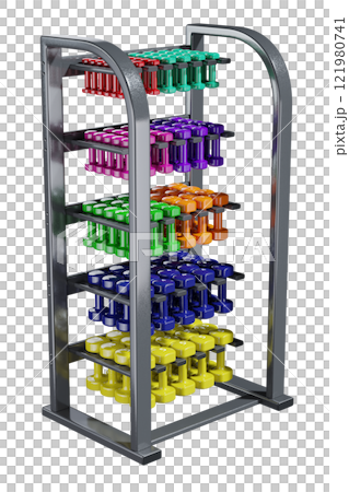 Gym Dumbbell rack with colorful dumbbells, weightlifting gym equipment stand 121980741