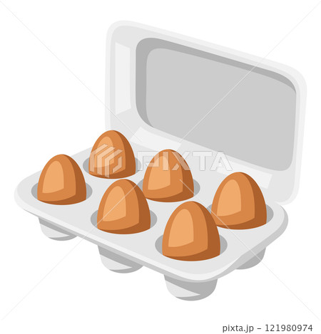 Illustration of eggs tray. Stylized food object for cooking recipe and menu. 121980974