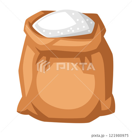 Illustration of bag with flour. Stylized food object for cooking recipe and menu. Illustration of bag with flour. Stylized food object for cooking recipe and menu. 121980975