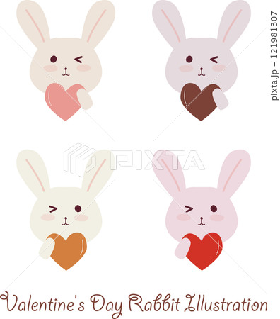 バレンタインに使えるウィンクしたかわいいウサギのイラストセット 121981307