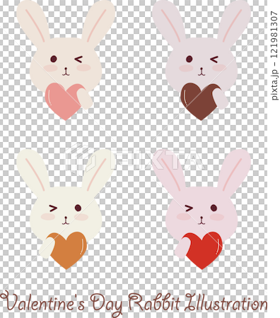 バレンタインに使えるウィンクしたかわいいウサギのイラストセット 121981307
