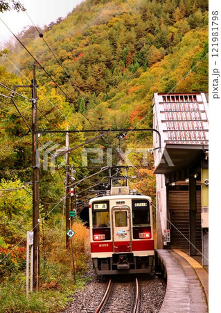 紅葉の秘境駅『男鹿高原』にて… 南会津路を快走する6050系 電車 121981798