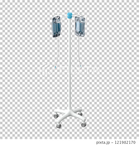 Drip stand with saline bags isolated on white, 3d illustration  121982170
