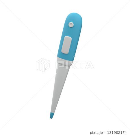 Thermometer with blue body on white background, 3d render Thermometer with blue body on white background, 3d render 121982174