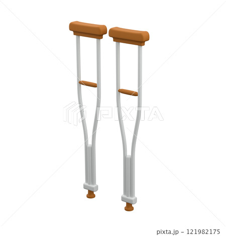 A pair of underarm crutches with padded top isolated on a white background, 3d illustration 121982175