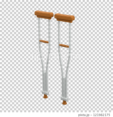 A pair of underarm crutches with padded top isolated on a white background, 3d illustration 121982175