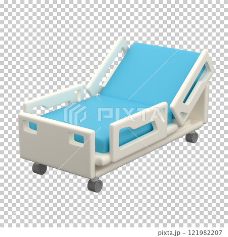 Hospital bed with blue mattress isolated on white background, 3d render  121982207