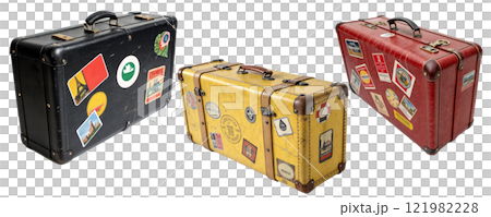 One of three suitcases has a sticker that says Italy 121982228