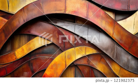 Abstract art of flowing metal waves in warm colors Abstract art of flowing metal waves in warm colors 121982375