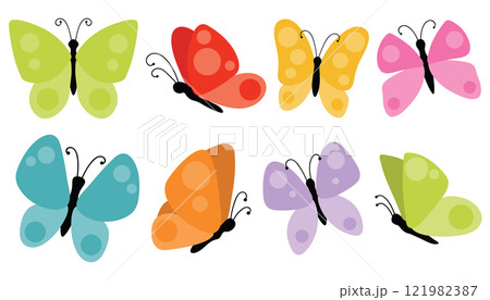 Cute cartoon butterflies collection in flat style. 121982387