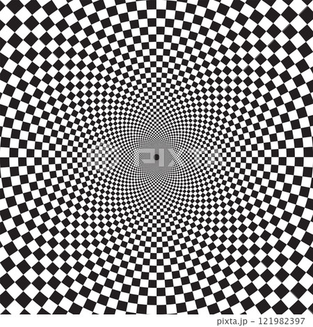 Optical checkered spiral illusion background. Magic psychedelic pattern, swirl illusions 121982397