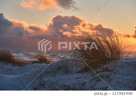 Snow on dune at danish coast Snow on dune at danish coast 121982490