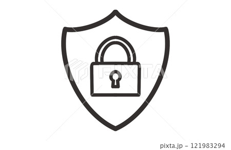 ファイヤウォールとセキュリティを象徴するロック付き盾アイコン 121983294