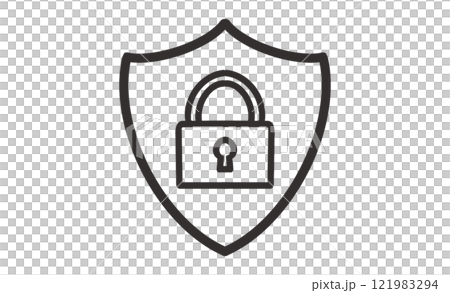 ファイヤウォールとセキュリティを象徴するロック付き盾アイコン 121983294