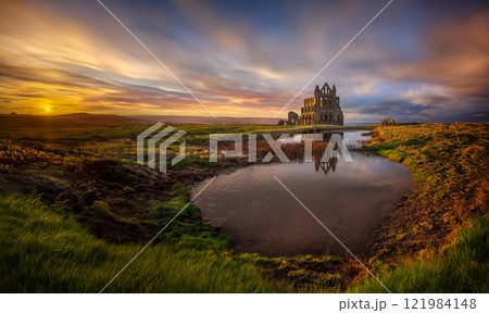 Whitby Abbey at sunset - North Yorkshire - United Kingdom 121984148