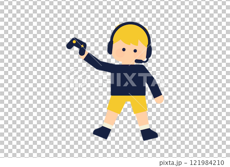 Flat illustration of a boy holding a game controller (vector character material, deformed, simple) 121984210