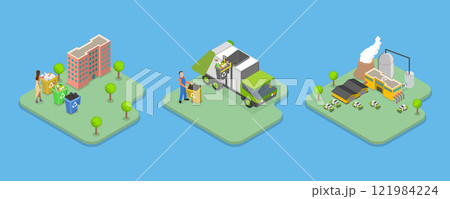 3D Isometric Flat Vector Illustration of Waste Management, Municipal Rubbish Service 121984224