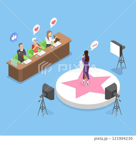3D Isometric Flat Vector Illustration of Talent Search, Acting Skills Demonstration 121984230
