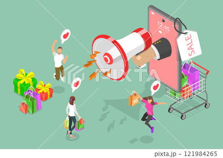 3D Isometric Flat Vector Illustration of Sale Announcement, Online Shopping 3D Isometric Flat Vector Illustration of Sale Announcement, Online Shopping 121984265