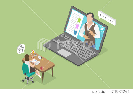 3D Isometric Flat Vector Illustration of Education For Disabled People, Online Teaching And Communication Technologies 121984266