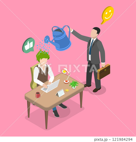 3D Isometric Flat Vector Illustration of Employee Mentoring, Achievement and Motivation 3D Isometric Flat Vector Illustration of Employee Mentoring, Achievement and Motivation 121984294