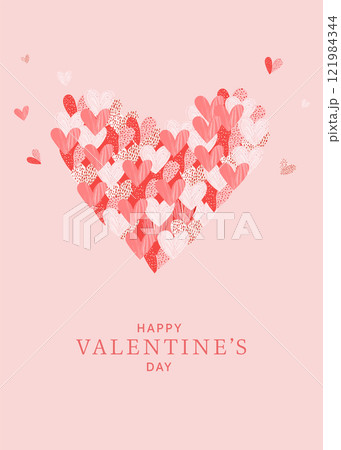 小さなハートが集まった大きなハートのバレンタインデーのベクターイラスト。ピンク 121984344