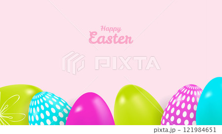 Happy easter 3d Colorful eggs banner design. For Social Media web packaging and advertising. Template postcard invitation poster. Vector illustration. 121984651