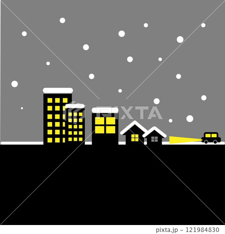 雪降る夜の街並み 121984830
