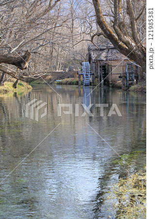 冬の安曇野 大王わさび農場の水車小屋 冬の安曇野 大王わさび農場の水車小屋 121985381