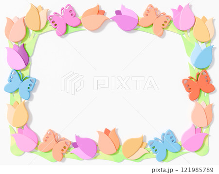 チューリップと蝶の3DCGフレーム チューリップと蝶の3DCGフレーム 121985789