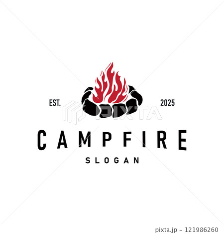 Design wood and fire, logo campfire bonfire vector camping adventure vintage illustration 121986260