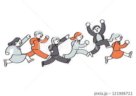 走るスーツの人たちのイラスト 121986721