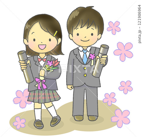 卒業式を迎えた男の子と女の子 121986964