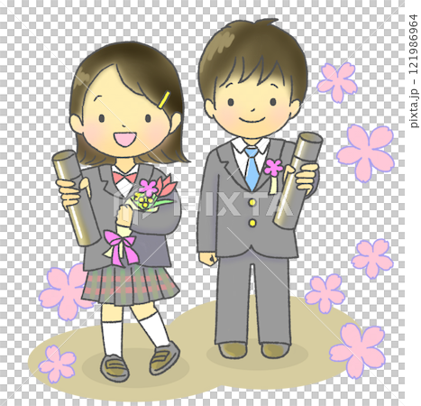 卒業式を迎えた男の子と女の子 121986964