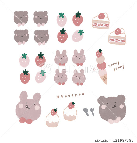 絵文字サイズのうさぎとクマと苺 絵文字サイズのうさぎとクマと苺 121987386