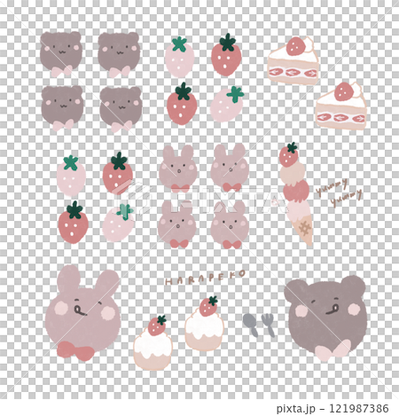絵文字サイズのうさぎとクマと苺 絵文字サイズのうさぎとクマと苺 121987386